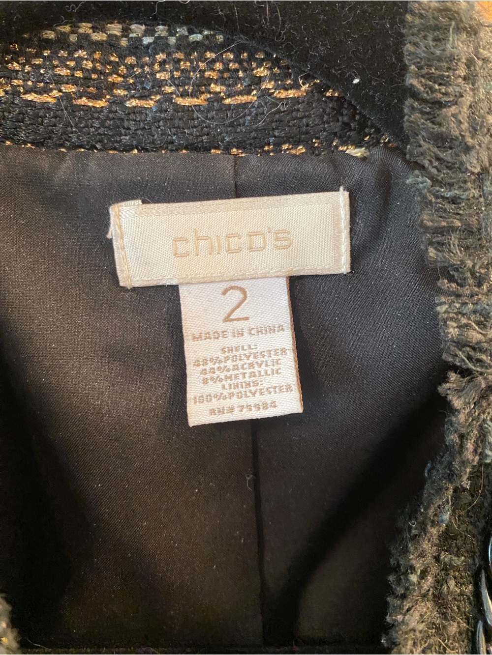 Chico's Black & Gold Tweed Cropped Jacket - Picture 3 of 3